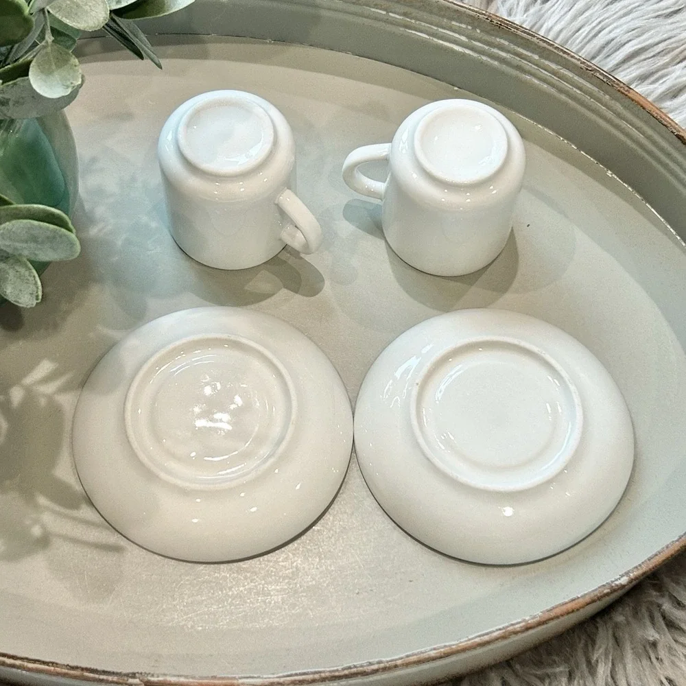 Vintage White Porcelain Espresso Cup and Saucer Set of 2 Minimalist Demitasse